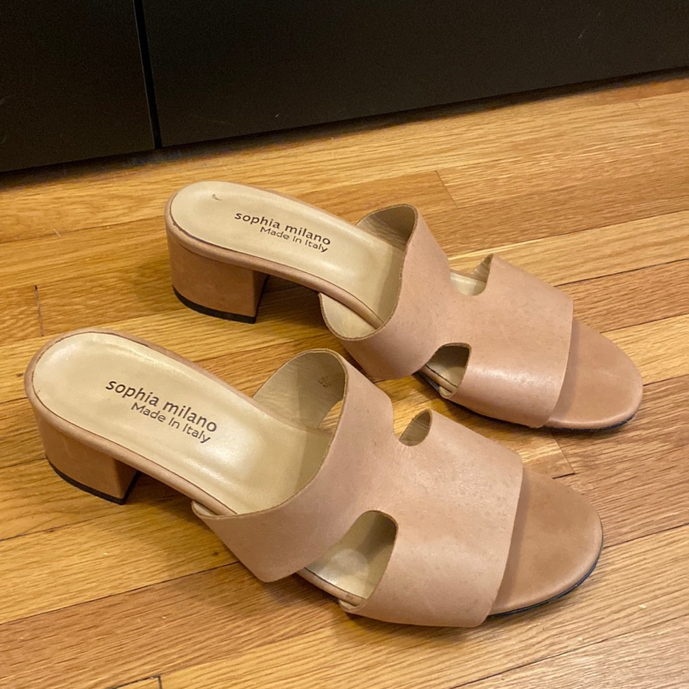 Sophia Milano block heel nude shoes